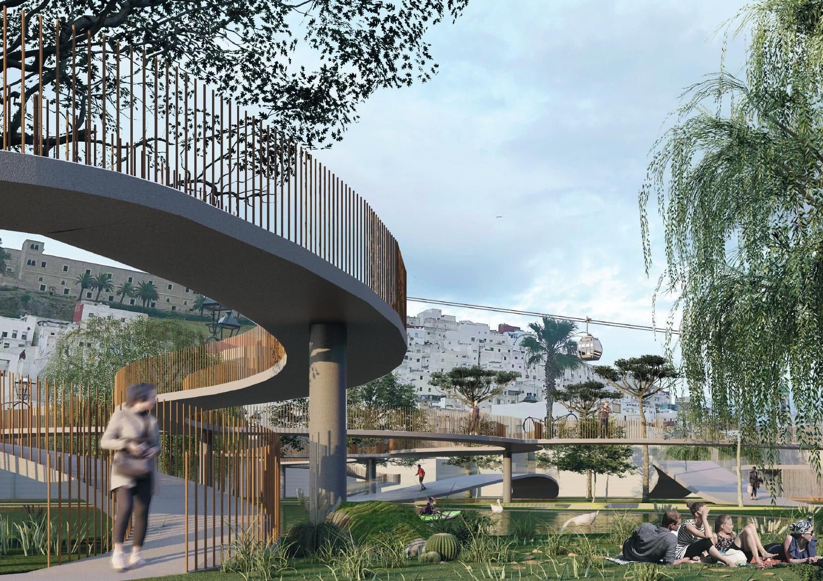 La passerelle et le parc