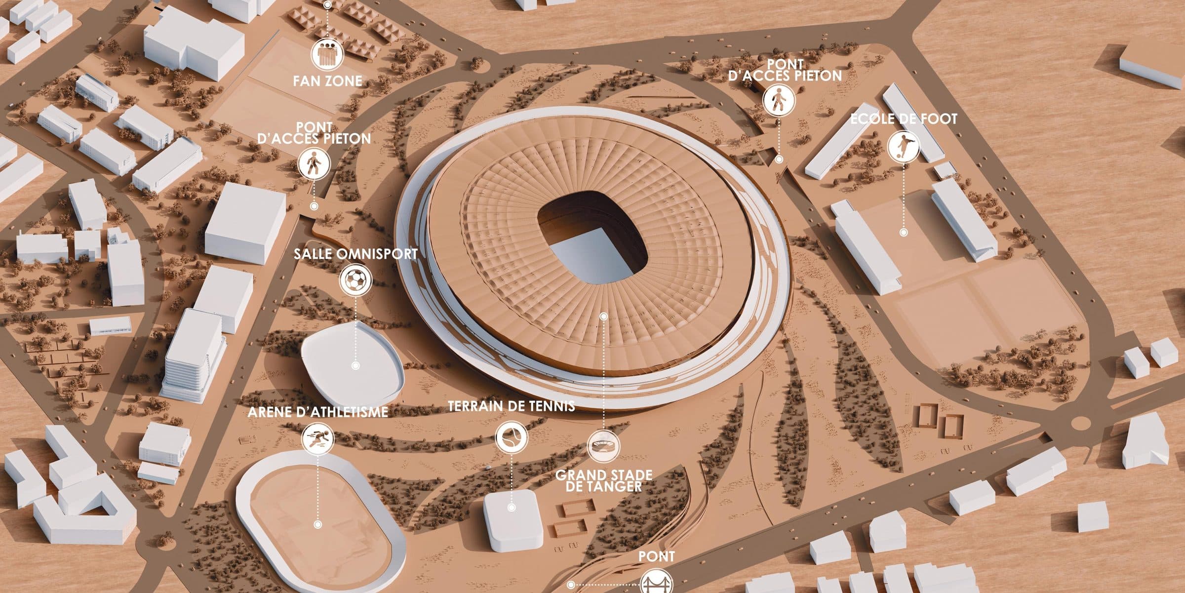 Plan masse : le stade et les équipements qui l'entourent